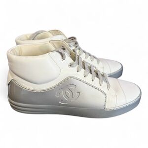Chanel white silver high top sneakers size 39